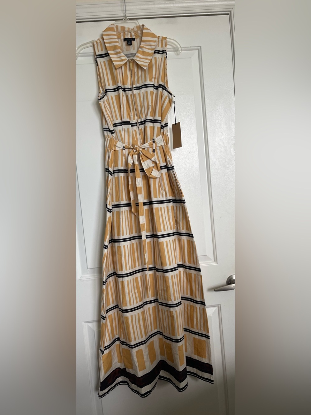 Sleeveless Striped Shirt Dress with Waist Tie